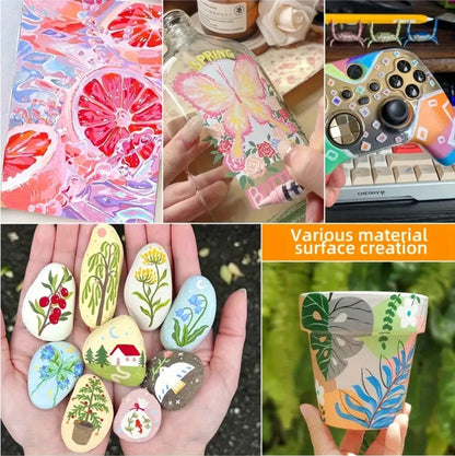 Guangna Feutres acryliques 200, feutres à pointe fine flexible et précise, encre opac superposable, cahier de coloriage, verre, céramique, roche, bois, pierre, peinture sur tissu