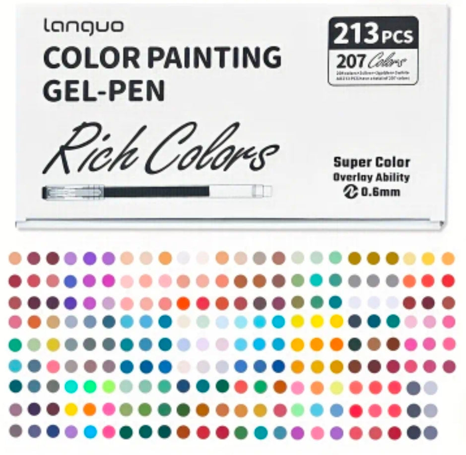 Lot de 213 Stylos Gel Languo:  207 Couleurs en 24 boites individuelles.