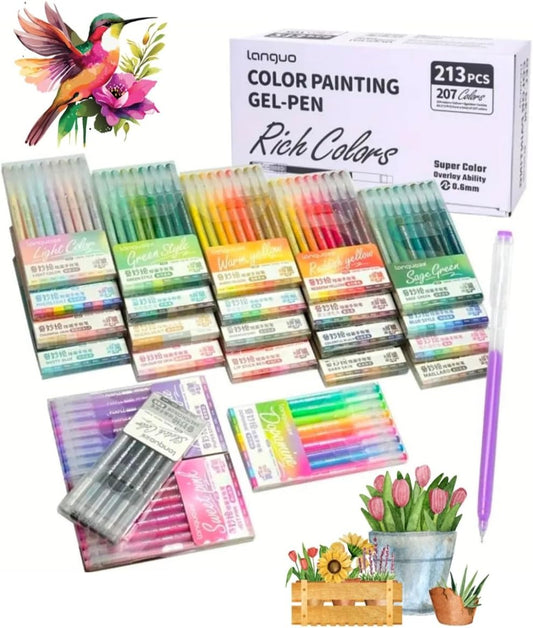Lot de 213 Stylos Gel Languo:  207 Couleurs en 24 boites individuelles.