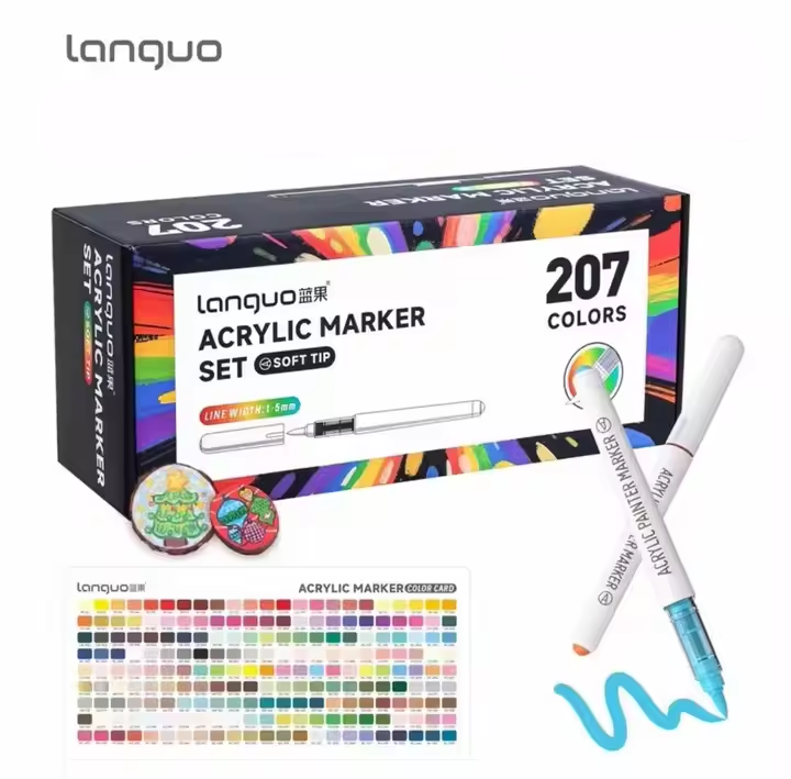 Languo lot 207 Feutres Acryliques, 23 boites par série de couleurs.