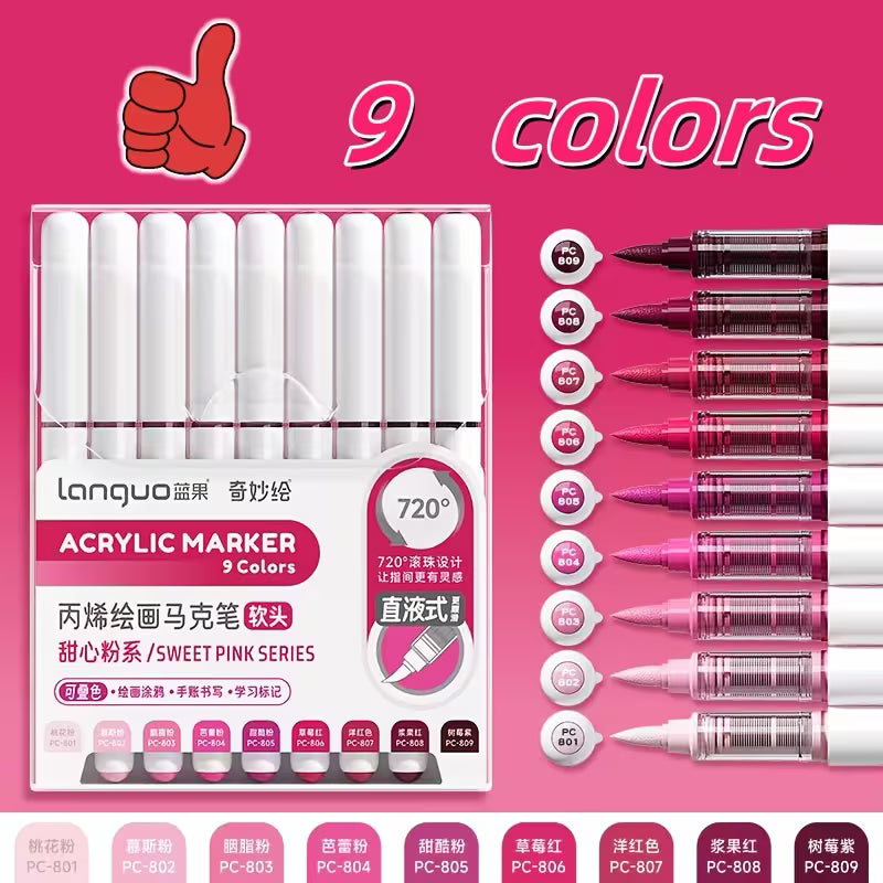 LANGUO: Ensemble de 9 marqueurs acryliques liquides